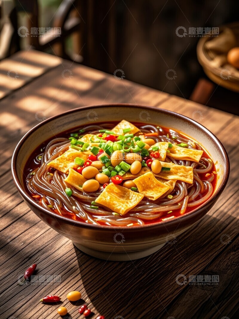 高清大图下载【趣麦麦图】热腾腾的酸辣粉配花生和葱花