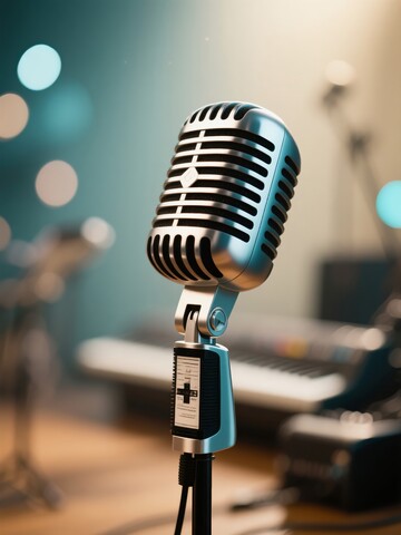 复古麦克风置于音乐工作室