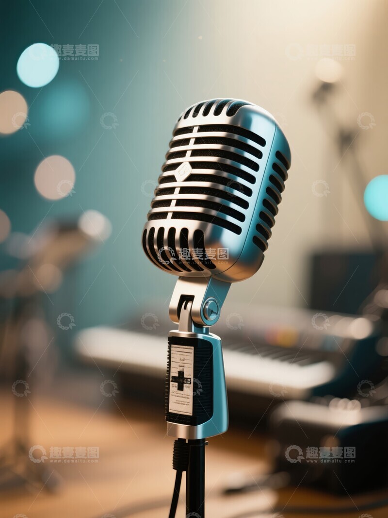高清大图下载【趣麦麦图】复古麦克风置于音乐工作室