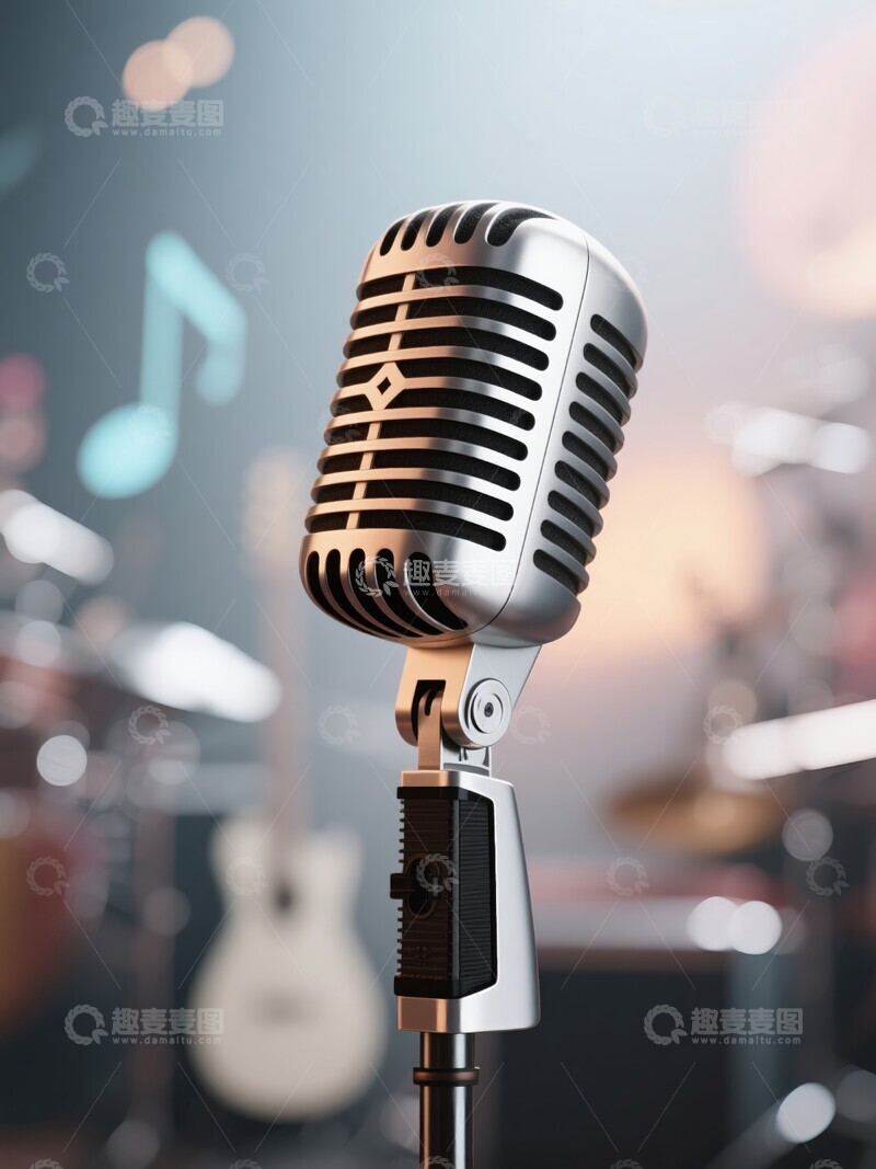 高清大图下载【趣麦麦图】金色麦克风与音符的光辉背景