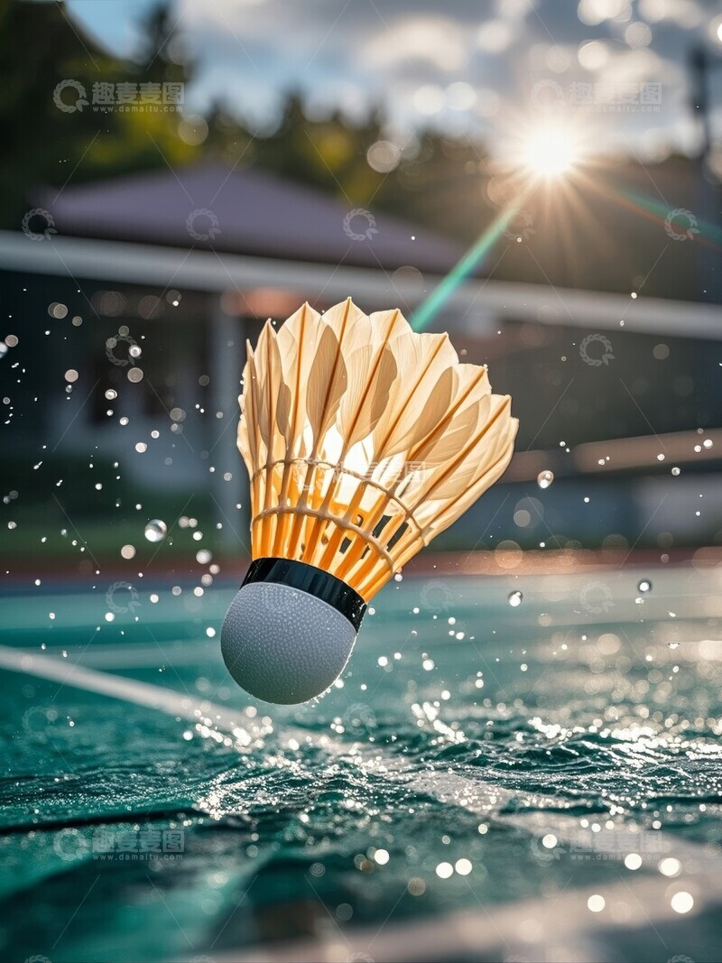高清大图下载【趣麦麦图】羽毛球落地瞬间，水花四溅