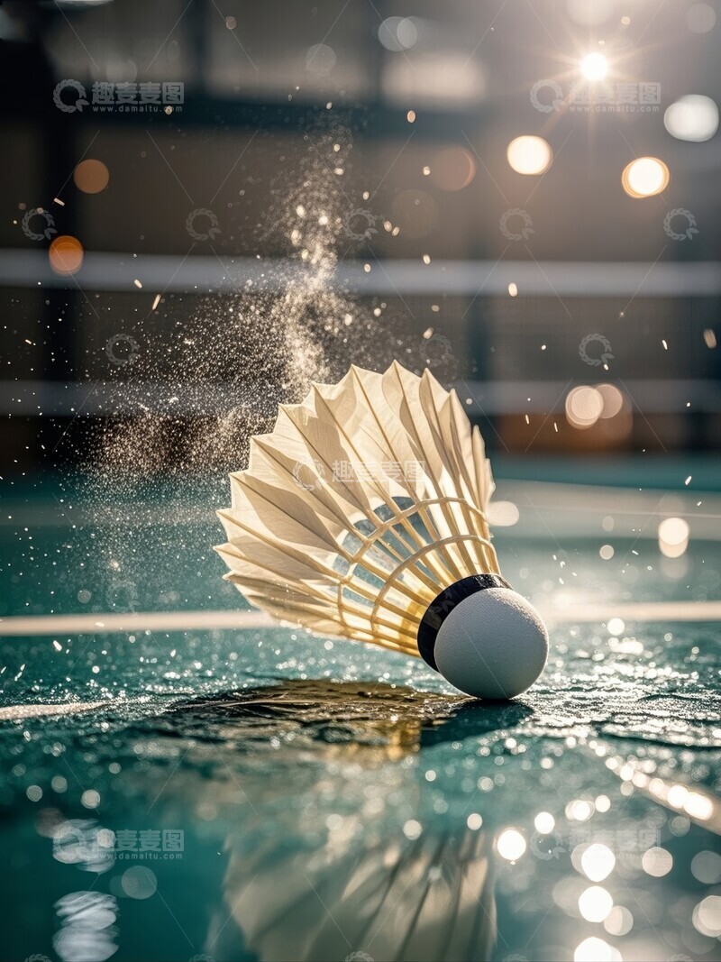 高清大图下载【趣麦麦图】羽毛球落地瞬间，尘土飞扬