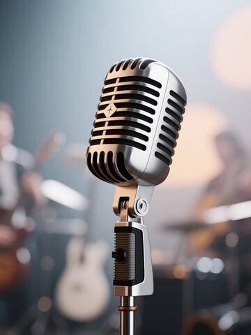 复古麦克风与乐队演奏背景