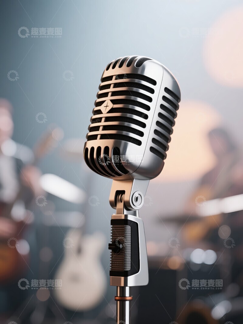 高清大图下载【趣麦麦图】复古麦克风与乐队演奏背景