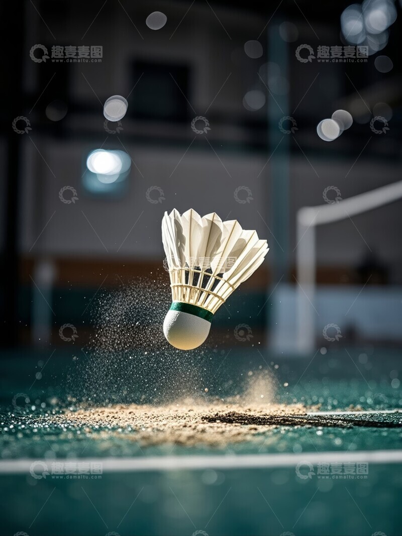 高清大图下载【趣麦麦图】羽毛球落地瞬间运动器材
