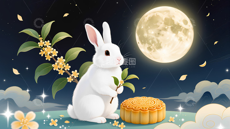 高清大图下载【趣麦麦图】创意卡通手绘AIGC中秋节插画背景
