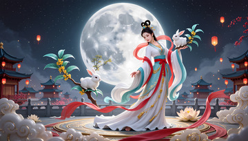 创意卡通手绘AIGC中秋节插画背景