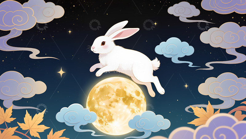 高清大图下载【趣麦麦图】创意卡通手绘AIGC中秋节插画背景