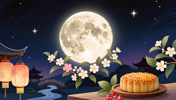 创意卡通手绘AIGC中秋节插画背景