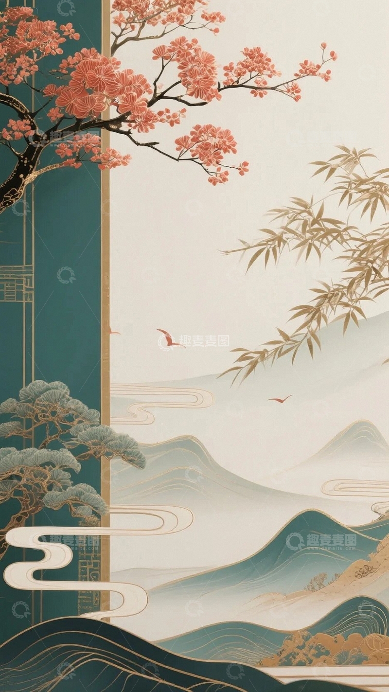 高清大图下载【趣麦麦图】国画水墨画元素背景9