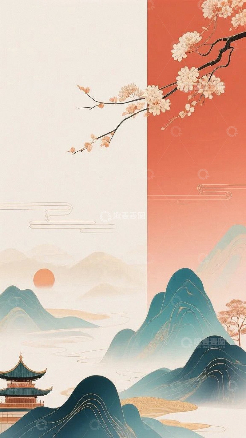 高清大图下载【趣麦麦图】国画水墨画元素背景1