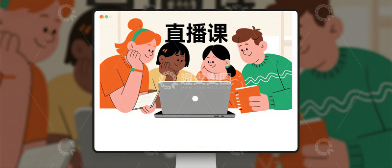 高清大图下载【趣麦麦图】屏幕里的直播课场景