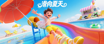 夏日滑梯上的欢乐少年