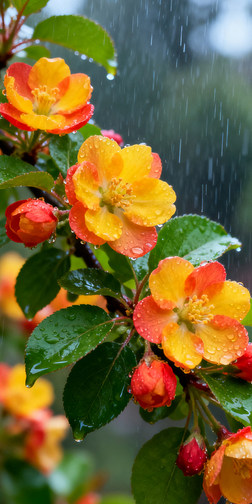 花朵在雨中绽放