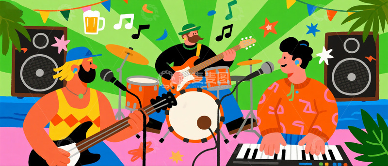 高清大图下载【趣麦麦图】活力满满的乐队演出