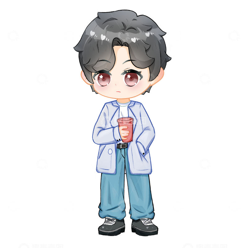 源文件下载【趣麦麦图】手拿咖啡的男孩