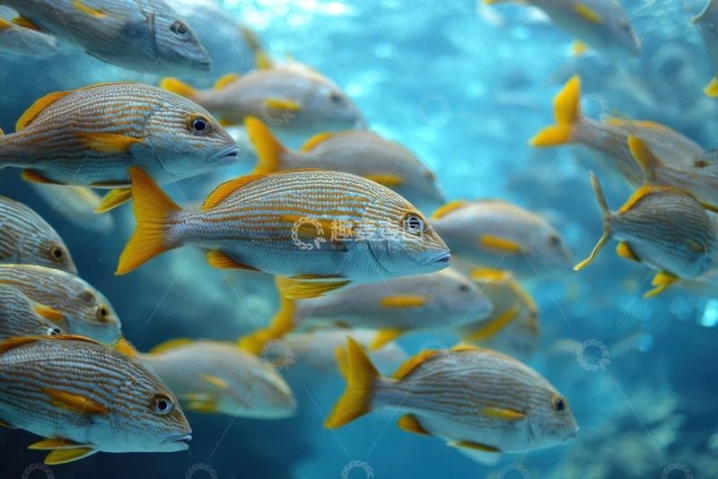 高清大图下载【趣麦麦图】海洋里一群游泳的小黄鱼