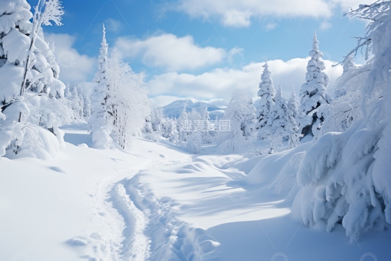 高清大图下载【趣麦麦图】冬季积雪覆盖的森林