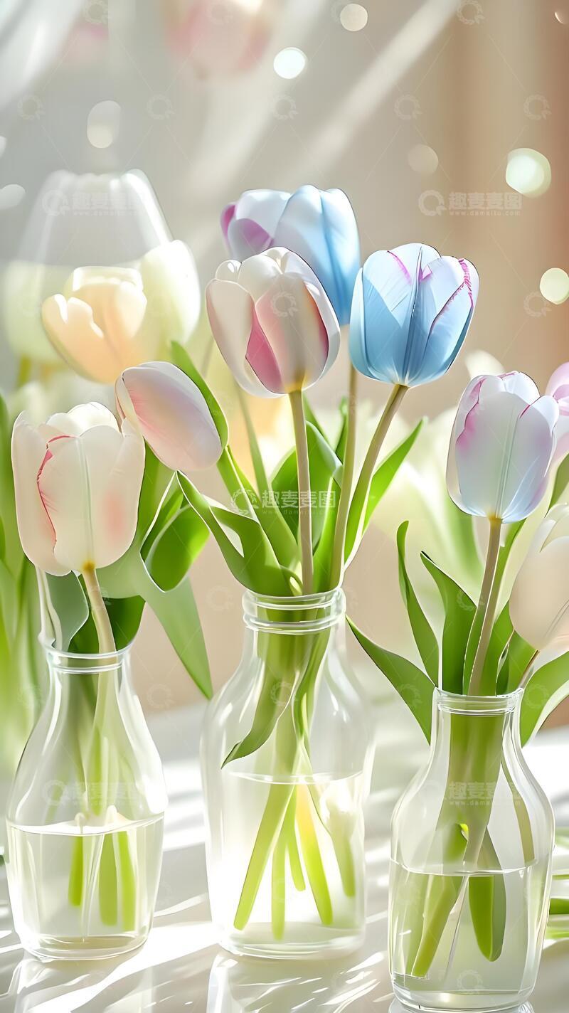 高清大图下载【趣麦麦图】治愈系马卡龙色郁金香4