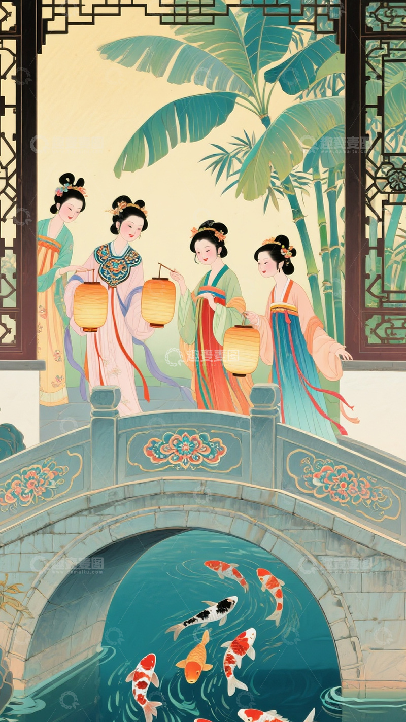 高清大图下载【趣麦麦图】古风山水园林美人图27