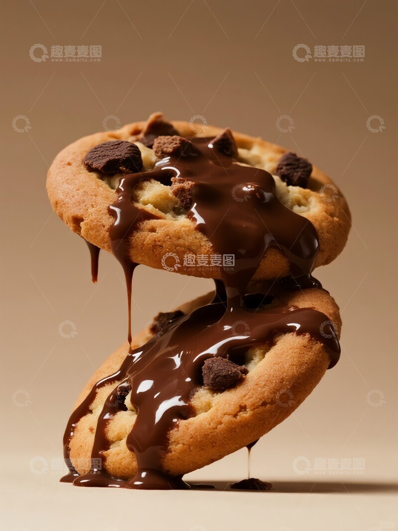 高清大图下载【趣麦麦图】巧克力酱淋在叠放的饼干上