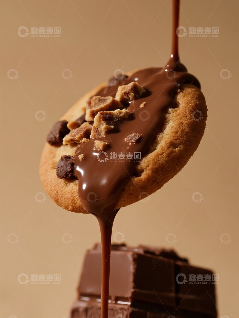 高清大图下载【趣麦麦图】巧克力酱淋在巧克力饼干上