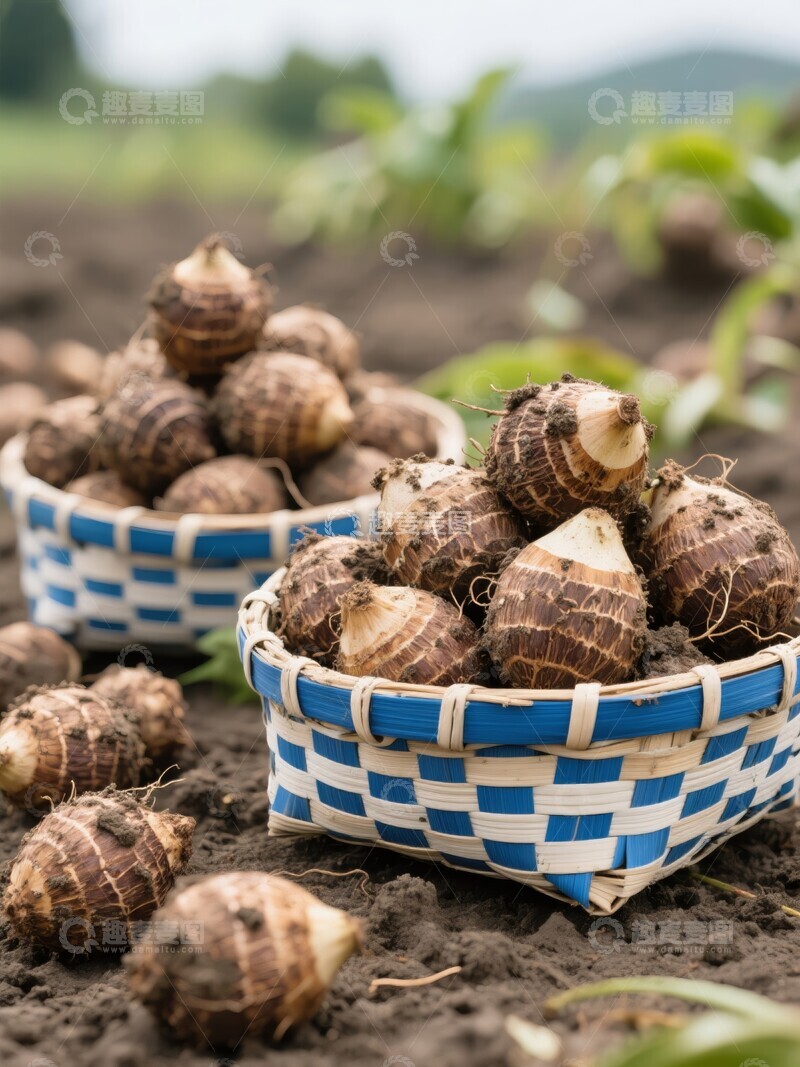 高清大图下载【趣麦麦图】篮子里的芋头在田间