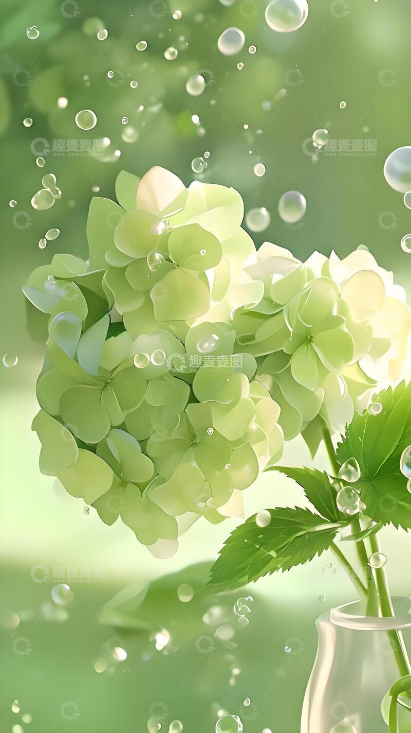 高清大图下载【趣麦麦图】治愈系粉绿色绣球花壁纸2