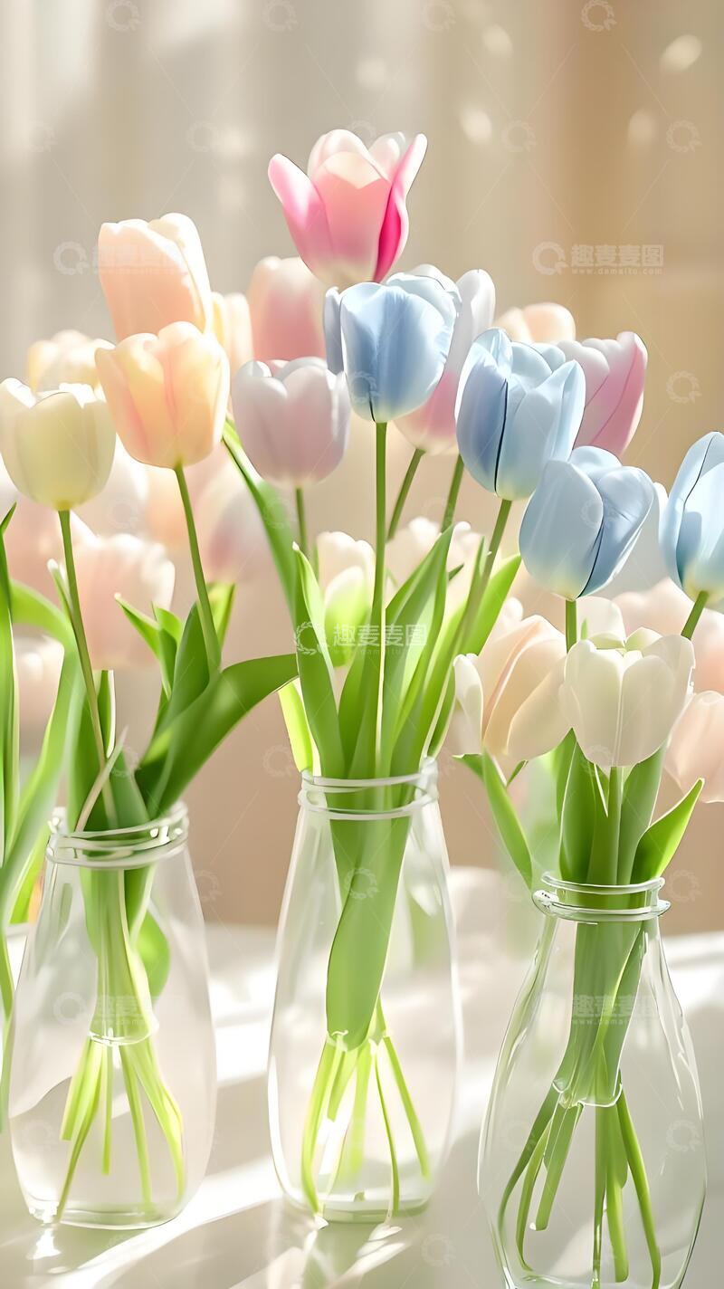 高清大图下载【趣麦麦图】治愈系马卡龙色郁金香1