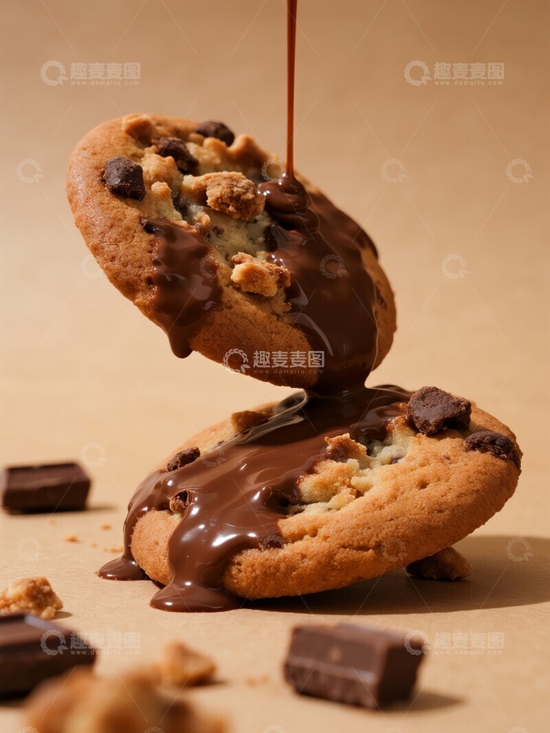 高清大图下载【趣麦麦图】巧克力淋面的坚果饼干