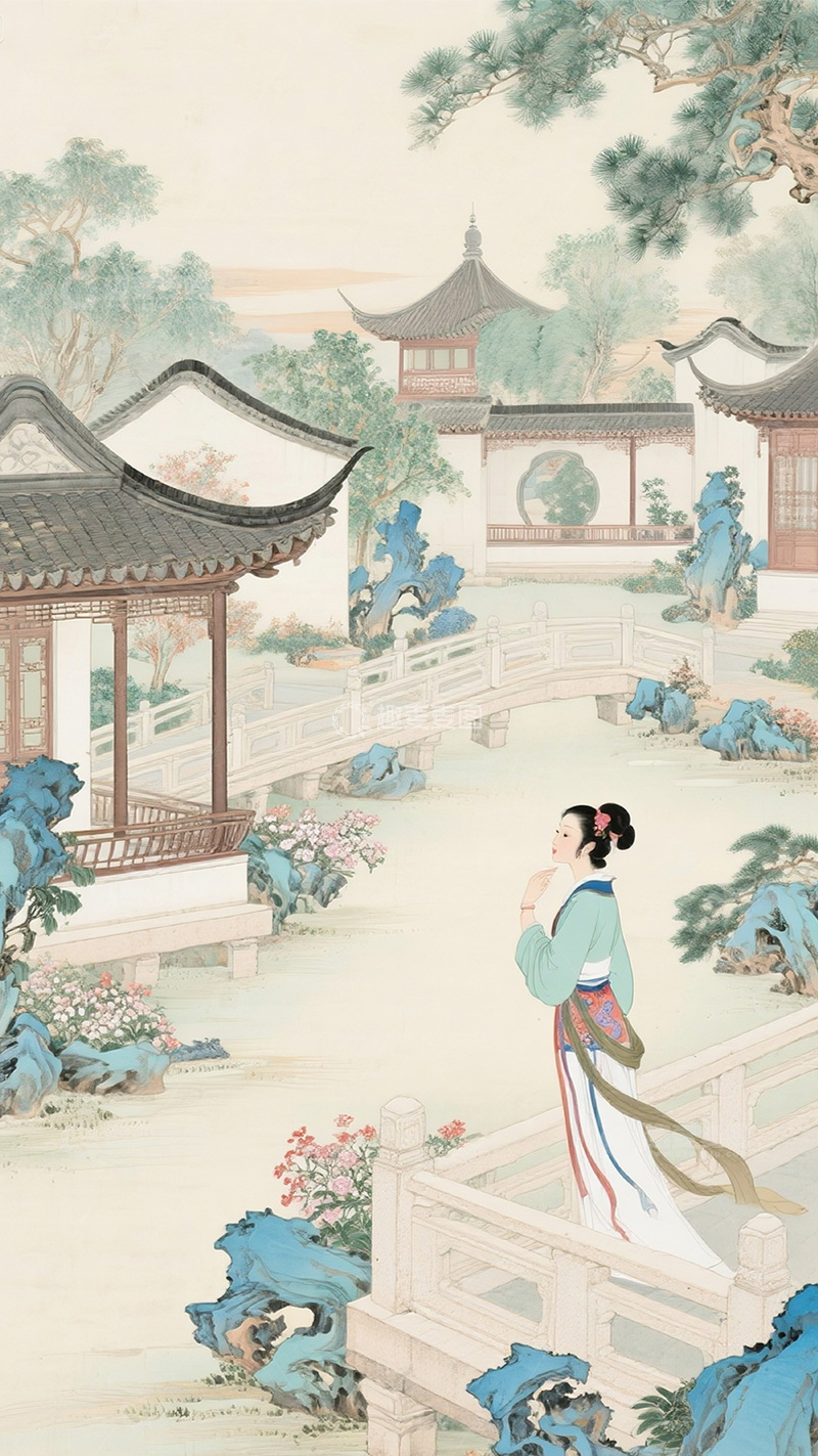 高清大图下载【趣麦麦图】古风山水园林美人图2