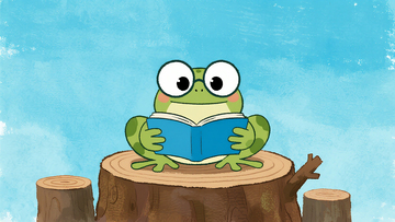 树桩上的阅读小青蛙