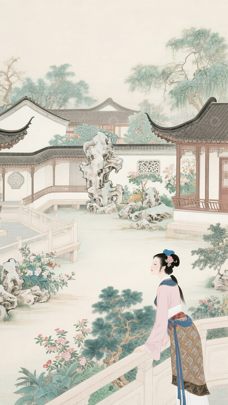 高清大图下载【趣麦麦图】古风山水园林美人图3