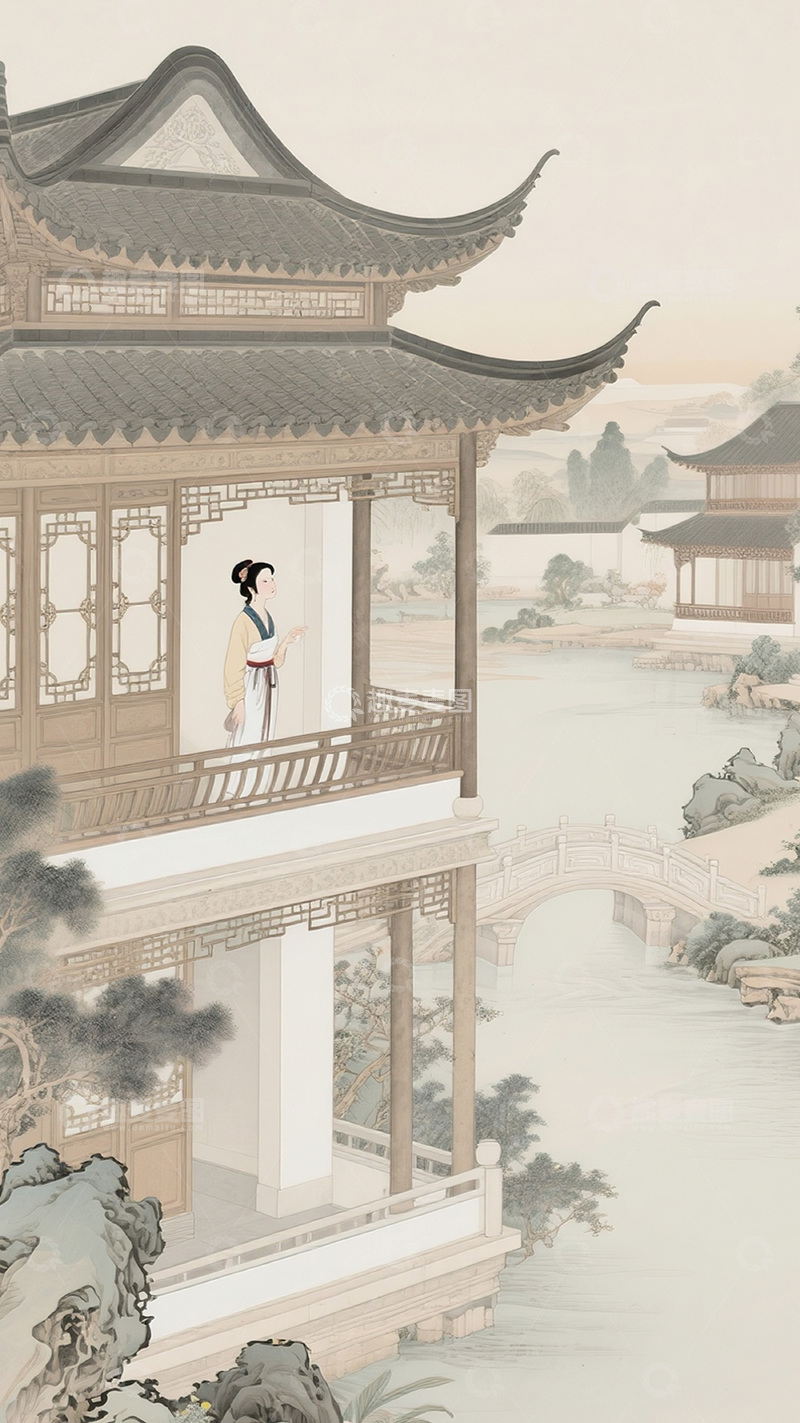 高清大图下载【趣麦麦图】古风山水园林美人图20