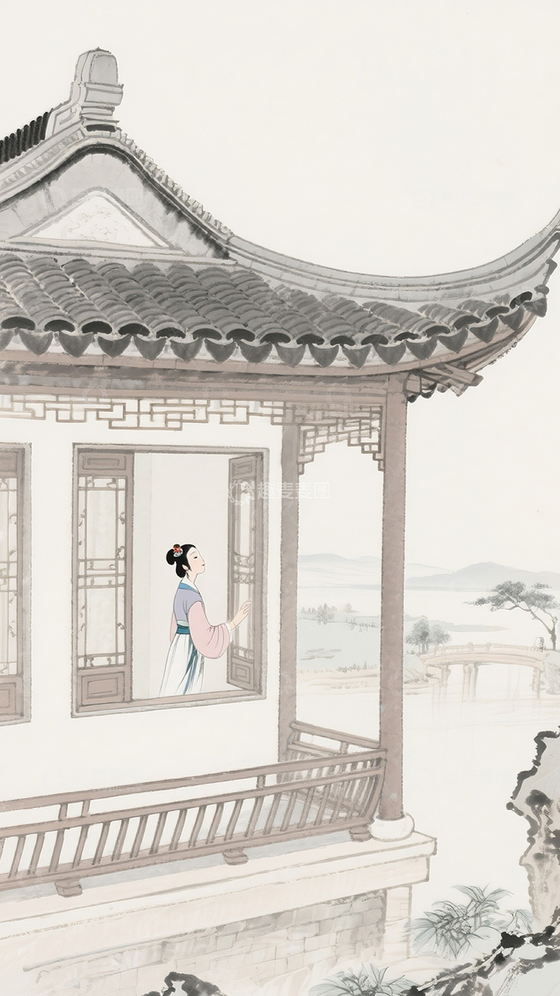 高清大图下载【趣麦麦图】古风山水园林美人图19