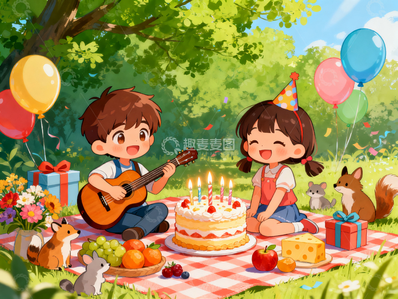 高清大图下载【趣麦麦图】林间欢乐的生日野餐会