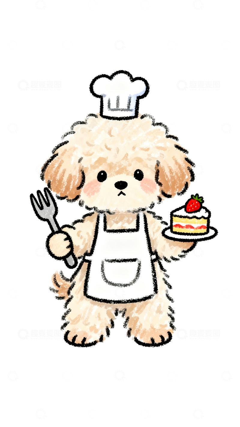 高清大图下载【趣麦麦图】可爱小狗厨师与蛋糕
