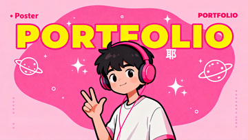 粉色系卡通人物作品集海报