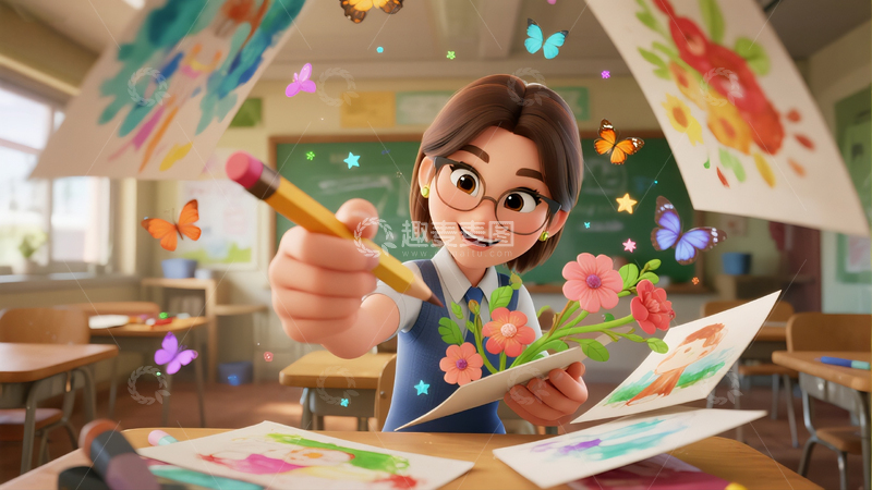 高清大图下载【趣麦麦图】教室里的绘画卡通人物