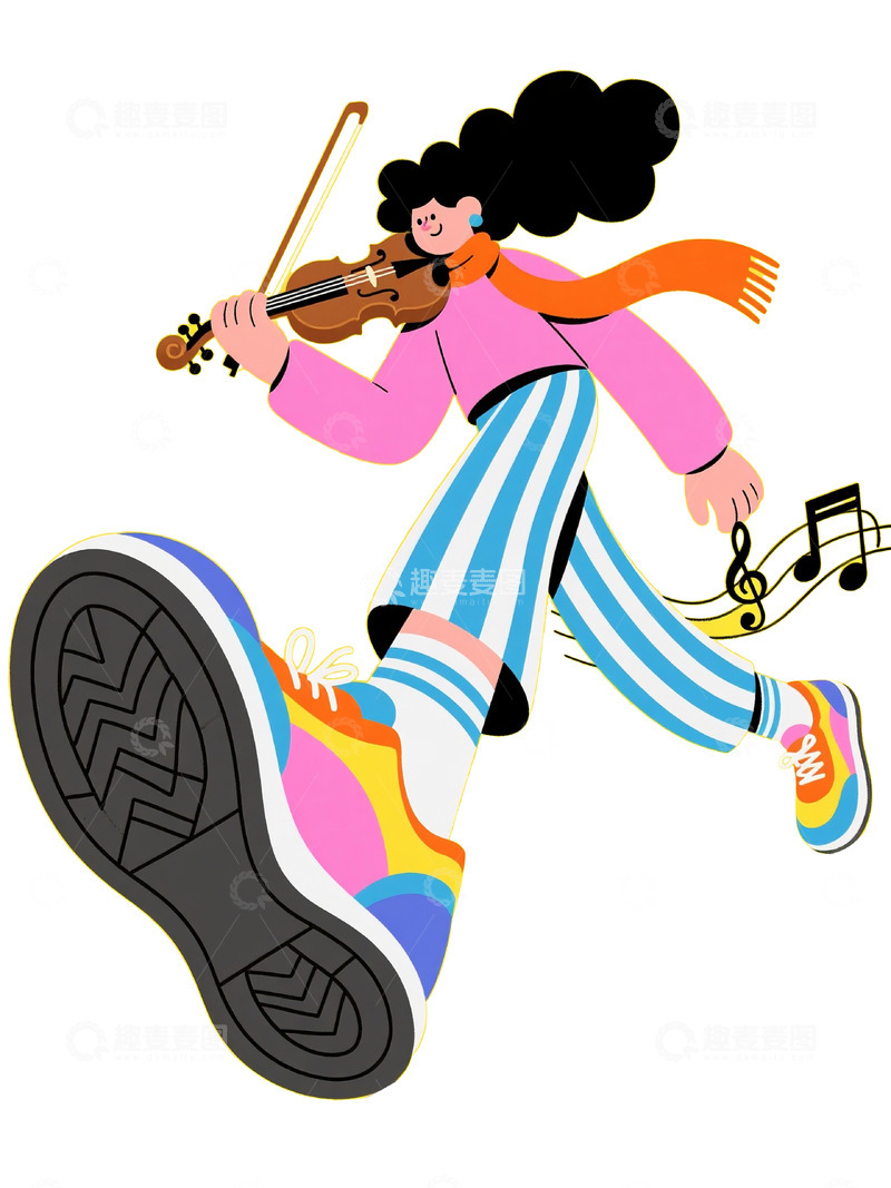 高清大图下载【趣麦麦图】拉小提琴的活力人物插画
