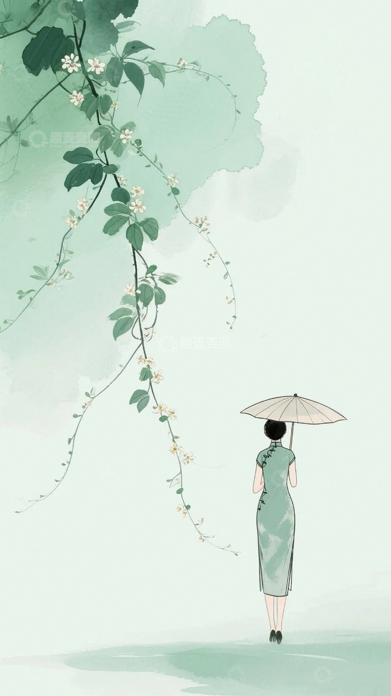 高清大图下载【趣麦麦图】绿色藤蔓下的背影底图3