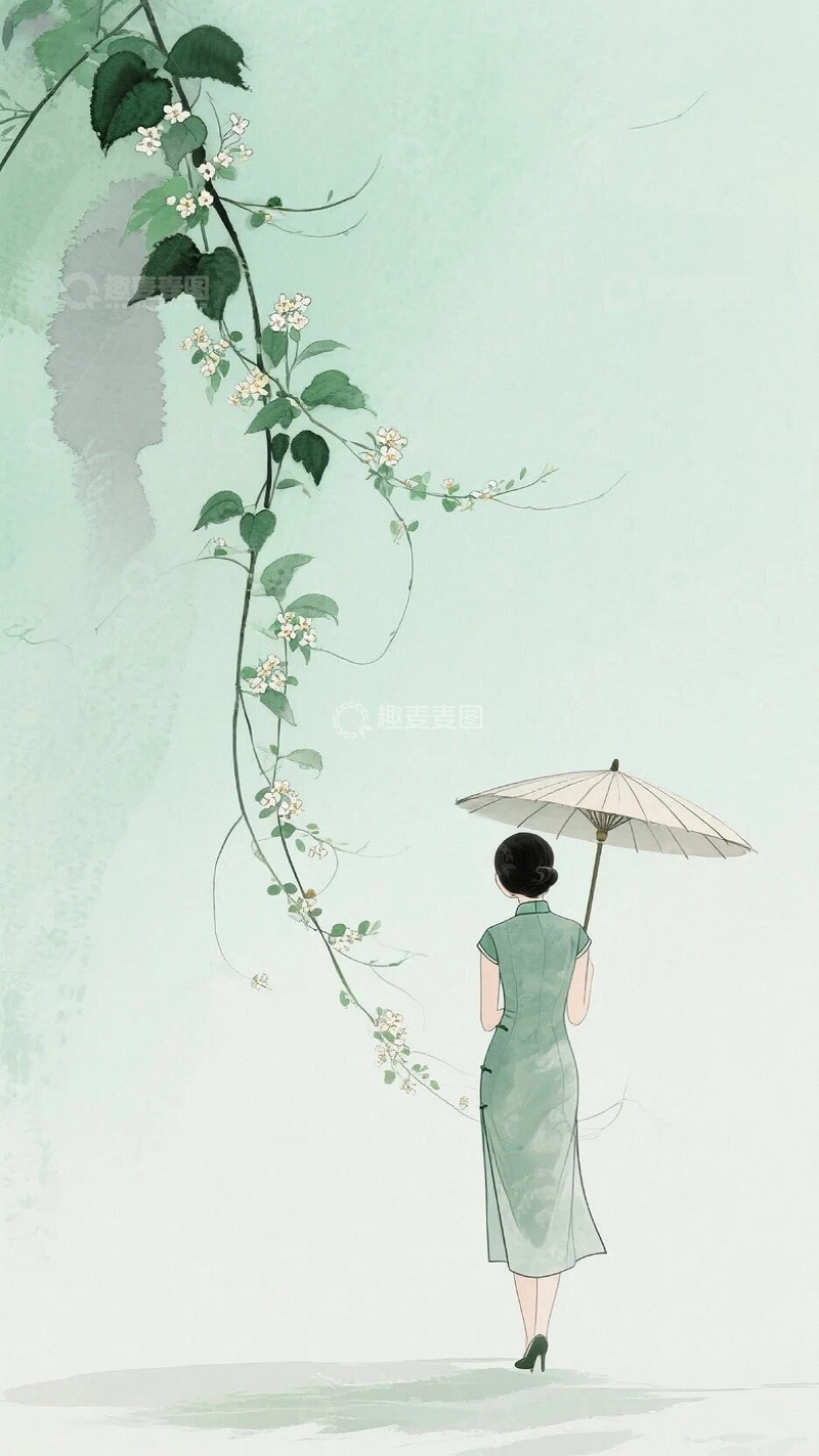 高清大图下载【趣麦麦图】绿色藤蔓下的背影底图2