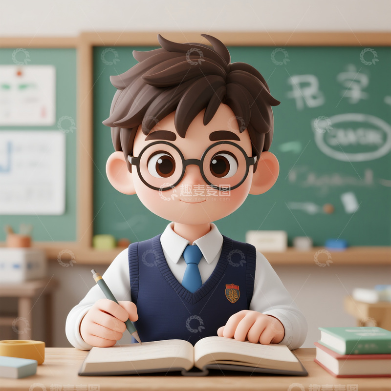 高清大图下载【趣麦麦图】课堂上认真书写的学生