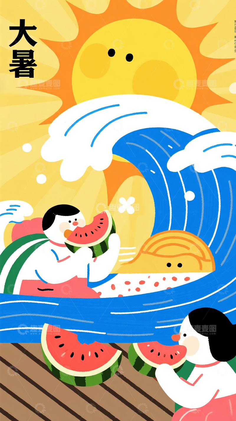 高清大图下载【趣麦麦图】大暑节气夏日生活插画
