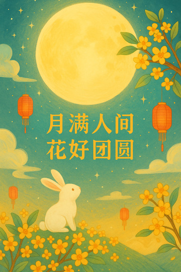 中秋月夜团圆插画