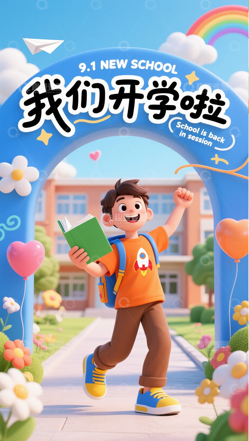 高清大图下载【趣麦麦图】开学季校园欢乐场景图