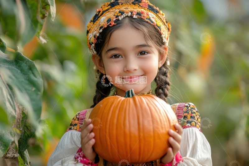 高清大图下载【趣麦麦图】抱着南瓜的可爱女孩