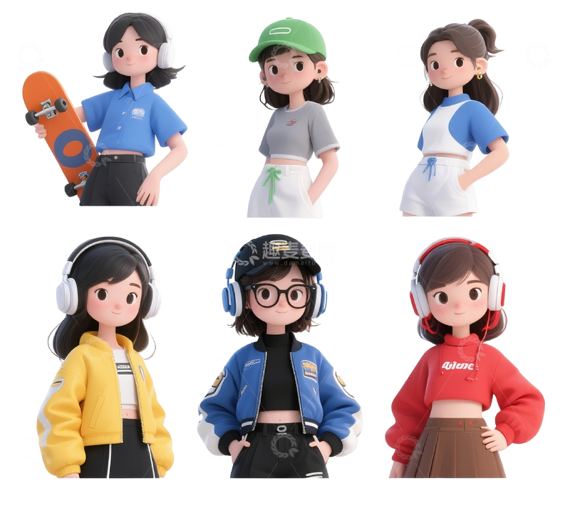 源文件下载【趣麦麦图】立体潮流女孩