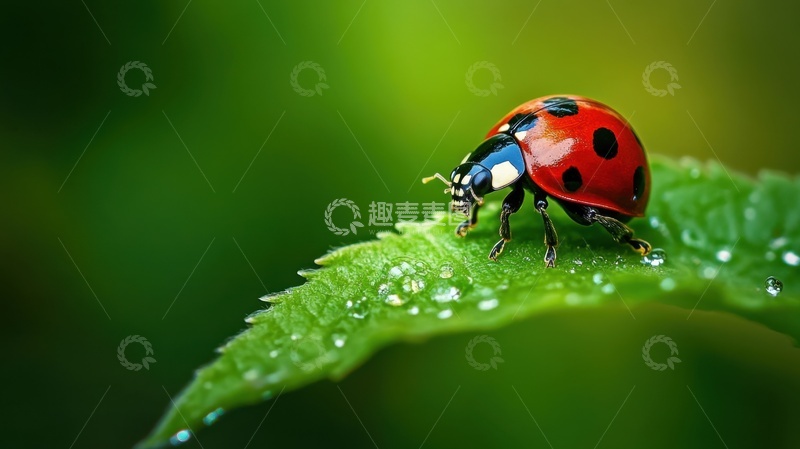 高清大图下载【趣麦麦图】趴在树叶上的一只瓢虫