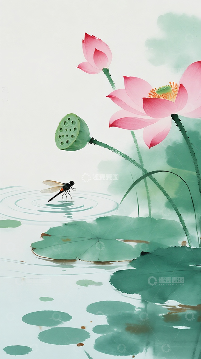 高清大图下载【趣麦麦图】荷花莲花插画